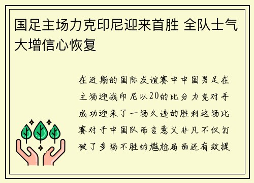 国足主场力克印尼迎来首胜 全队士气大增信心恢复 国足主场力克印尼迎来首胜 全队士气大增信心恢复